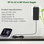 Gonine 6V 1A DC Power Supply for 6 Volt Omron Blood Pressure Monitor 5 7 10 Series Charger and for 6V 100mA 300mA 400mA 500mA 600mA 700mA 800mA 900mA 1000mA AC Adapter.