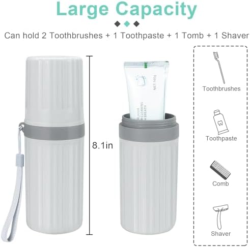 Mulbozy Travel Toothbrush Holder, Large Travel Toothbrush Cup Case, Portable Travel Toothbrush Toothpaste Makeup Storage for Business Trip Camping School - Gray