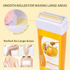 Roll on Wax Refill Kit: 4 Honey Wax Roller Refill & 10 Cleaning Wipes - Hair Removal Cartridge for Body Leg Arm (100g/3.53oz, 4 Pack)