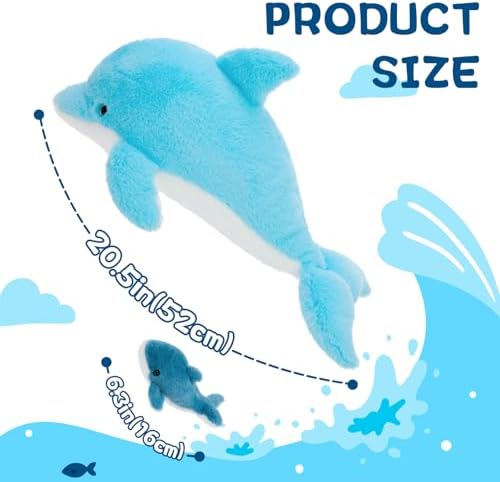 Tezituor Dolphin Stuffed Animal with 4 Babies, 20.5" Large Dolphin Plush Toy Realistic Ocean Stuffed Animals Soft Plushies Home Decor Christmas Birthday Gifts for Boys Girls Kids
