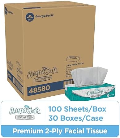 Georgia-Pacific Angel Soft Professional Series 2-Ply Facial Tissue (48580), 100 Sheets Per Box, 30 Tissue Flat Boxes Per Bulk Case
