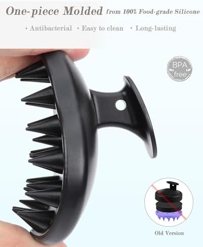 FREATECH 100% Silicone Hair Scalp Massager Shampoo Brush for Scalp Care and Hair Growth, Waterproof Shower Hair Scrubber Scalp Exfoliator for Dandruff and Buildup, Sturdy and Hygienic, Black