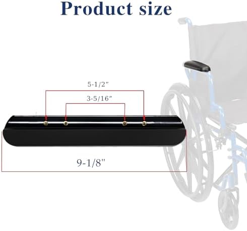 Universal Wheelchair Armrest (9-1/8 ") Black, with Hardware, Replacement Vinyl Arm Pad Parts, Suitable for Most Wheelchairs (1 Pair)