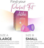 Dutchess Large Menstrual Period Cups for Women + Storage Pouch, Pack of 2 Pink & Purple Soft Medical-Grade Silicone Reusable Feminine Care Tampon & Pad Alternative, Easy to Clean - Camping, Sports