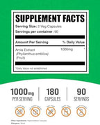 BulkSupplements.com Amla Extract Capsules - Indian Gooseberry Fruit Extract, Herbal Supplement - Gluten Free, 2 Capsules per Serving (1000mg), 180 Count (Pack of 1)
