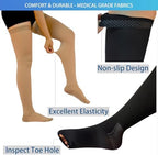 2 Pairs Anti Embolism Ted Hose Thigh High 15-20 mmHg Compression Stocking,Post Surgery Support Compression Socks with Inspect Toe Hole for Women & Men