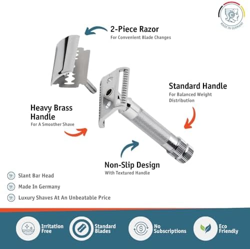 MERKUR 37C Double Edge Safety Razor | Slant Bar Design - Standard Handle | Made in Germany | Plastic-Free | Two Piece Design