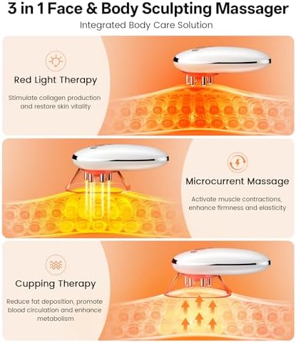 Dopsikn Body Sculpting Machine with Red Light Therapy for Face & Body, Cupping Therapy, Electric Cellulite Massage Tool with 2 Cups, Gift for Women, White