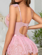 Mixxmix Women Lingerie Set Naughty Lace Bodysuit Underwire Babydoll with Garter Corset rave outfits