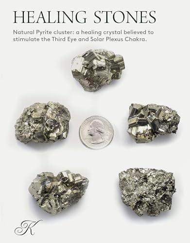 KALIFANO Natural Pyrite Cluster - High Energy Iron Piedra Pirita from Peru with Healing Properties (Information Card) Fools Gold Rock Reiki Crystal Used for Increased Willpower and Manifestation