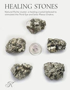 KALIFANO Natural Pyrite Cluster - High Energy Iron Piedra Pirita from Peru with Healing Properties (Information Card) Fools Gold Rock Reiki Crystal Used for Increased Willpower and Manifestation