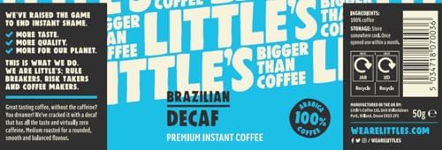 Little's Brazilian Decaf Instant Coffee - Medium Roast, Freeze-dried Arabica Coffee, No Added Sugar 1.76 Ounce Jar, 14 servings Per Jar