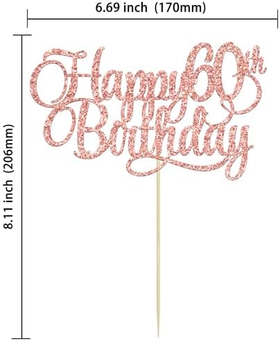 1 Pack Happy 60th Birthday Cake Topper Rose Gold Glitter Number 60 Sixty Years Old Birthday Cake Pick Decoration For 60th Birthday Celebrating Anniversary Party Supplies