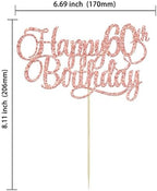 1 Pack Happy 60th Birthday Cake Topper Rose Gold Glitter Number 60 Sixty Years Old Birthday Cake Pick Decoration For 60th Birthday Celebrating Anniversary Party Supplies