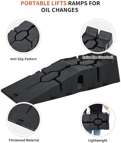 Low Profile Car Service Ramps 2 Pack, Reinforced Plastic Vehicle Lifting Ramps, 12000 LB Heavy Duty Garage Ramps with 6.7 Inch Lift Height, Portable Auto Repair Ramp for Home Garage, Car Oil Change, S
