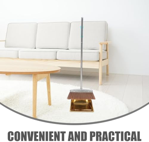 ABOOFAN Stainless Steel Broom and Standing Dustpan Set – Long Handle Sweep Tool with Golden Finish, Leak-Resistant Floor Cleaning for Kitchen, Office, Classroom, Home Use