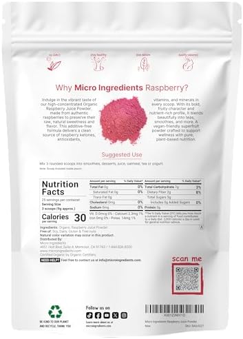 Organic Raspberry Juice powder, 8oz | 100% Natural Fruit Powder | Freeze-Dried Raspberries Source | No Sugar & Additives | Great Flavor for Drinks, Smoothie, & Beverages | Non-GMO & Vegan Friendly