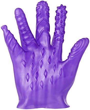 Massage Gloves, 2Pcs Soft Flirting Massage Gloves Men Ribbed Teasing Gloves, Bath Glove Silicone Male Female Massage Tool (Purple A+Transparent A)