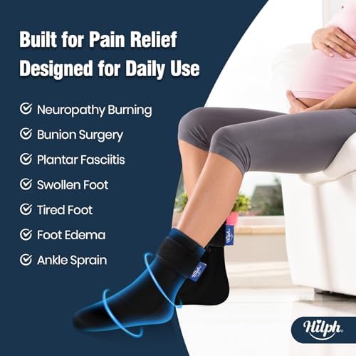 Hilph Full Foot Ice Pack Gel Socks for Hot & Cold Therapy - Reusable Cooling Sock for Toe Pain, Plantar Fasciitis & Hot Feet - Easy Slip On Design for Chemotherapy, Postpartum Recovery, 1 Pair, Black