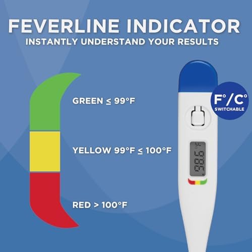 Healthwise Digital Thermometer | 30-Second Readout | Feverline Indicator | Clinical Rigid Tip | Hygienic Water-Resistant Easy Cleaning | Storage Case + Probe Covers Included