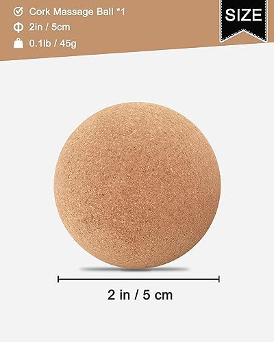 KITWILD Cork Massage Ball - High Density Fine Particles for Deep Tissue Muscle Massage, Myofascial Release, and Yoga Therapy - 2 Inch Lightweight Lacrosse Ball