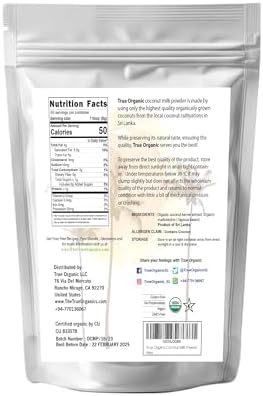 True Organic Coconut Milk Powder, 1 Lb | USDA & Kosher | Plant-Based Creamer for Coffee, Tea & Smoothies | Non-GMO, Gluten-Free | powdered coconut milk