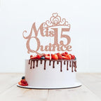 Mis Quince 15 Cake Topper, Feliz 15 Anos Birthday Cake Topper, Happy 15th Birthday Party Decorations Rose Gold Glitter