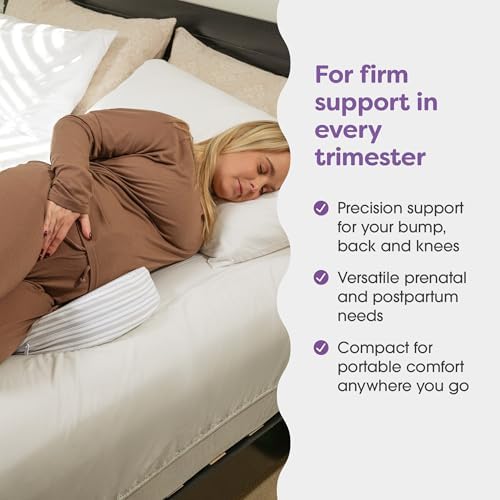 Boppy Wedge Pregnancy Pillow - Compact Support Wedge Maternity Pillow for Back, Knees, Pelvic Floor at Home, Office & Travel with Washable Knit Cover - Gray Modern Stripe