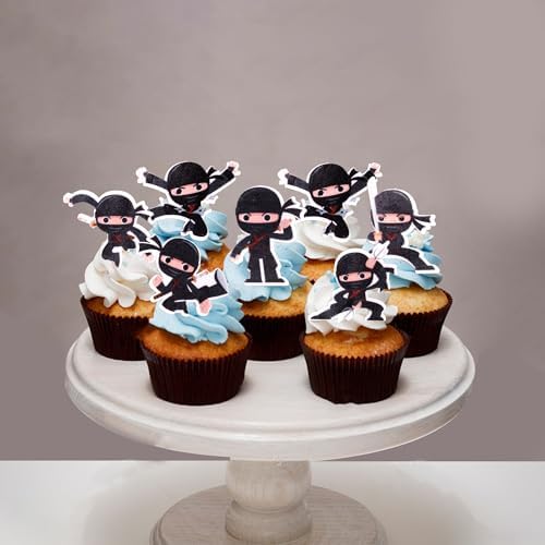 60 PCS Edible Ninja Cupcake Toppers Martial Arts Karate Kung Fu Warriors Cupcake Picks Edible Ninja Party Cake Decorations for Ninja Theme Baby Shower Kids Birthday Party Food Decorations Supplies