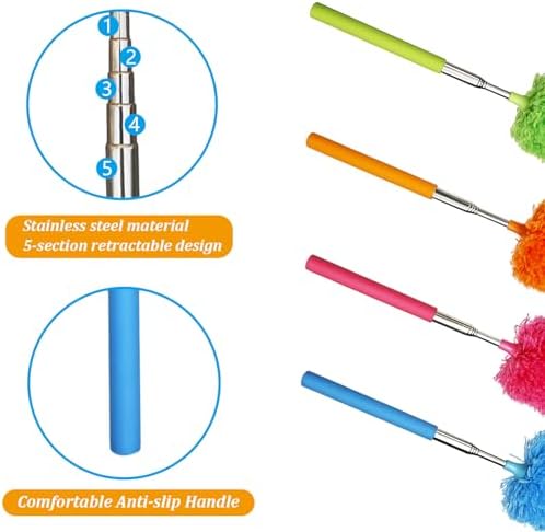 4 Pack Microfiber Feather Duster, with Extendable Pole and Bendable Head, Washable Microfibre Cleaning Tool for Cleaning Office, Car, Computer, Furniture, Sofa, Photo Frame