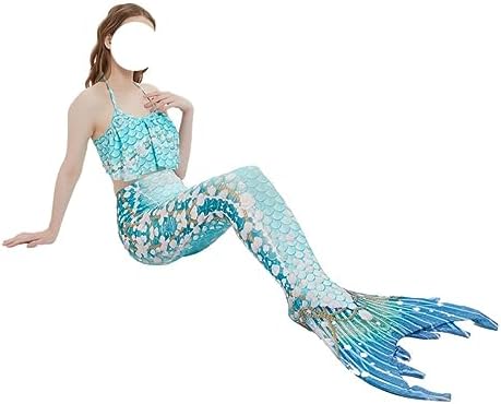 LVTFCO Adult Fishtail Princess Dress 3-piece Set， Halloween Top And Pants Beachwear Mermaid Stage Costumes
