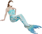 LVTFCO Adult Fishtail Princess Dress 3-piece Set， Halloween Top And Pants Beachwear Mermaid Stage Costumes