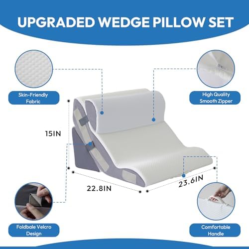 3PCS Wedge Pillow Set for After Surgery, Back Pillow for Bed Sitting up, 10-in-1 Foam Wedge Pillow for Acid Reflux & Back Pain Relief, Post Surgery Pillow for GERD & Snoring, White