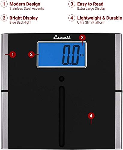 Escali Ultra Slim Easy Read Digital Bathroom Scale for Body Weight with Extra Large Display and High Capacity of 440 lb, Batteries Included