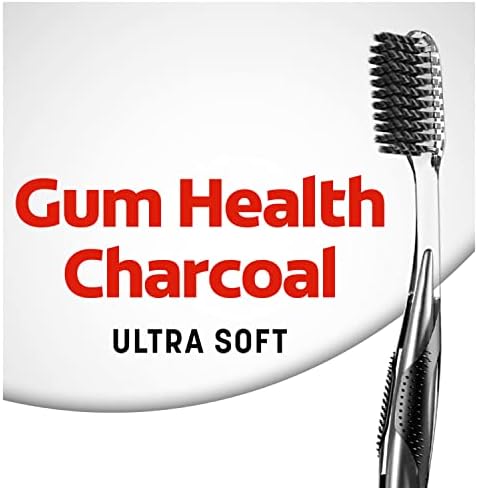 Colgate Gum Health Charcoal Toothbrush with Ultra Soft Floss Tip Bristles, Extra Soft for Sensitive Gums and Teeth, 4 Pack