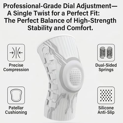 TrueKnee Brace Professional Knee Support with Compression Technology - Knee Brace for Man, Knee Sleeves for Pain Relief, Recovery (White, Medium, Left)