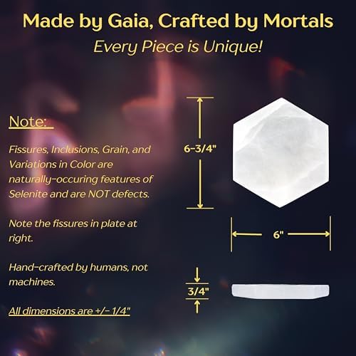 Om Zone Selenite Charging Plate for Cleansing Crystals & Healing Stones, Meditation, Reiki, Protection Crystals, Spiritual Gift (1, 6" Hexagon)