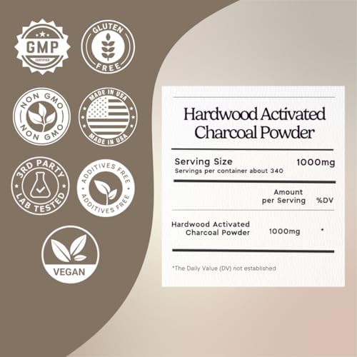 Zen Principle Hardwood Activated Charcoal Powder 100 Percent from USA Trees. All Natural. Whitens Teeth, Rejuvenates Skin and Hair, Supports Better Digestion, 8 oz.