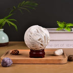 JIC Gem Natural Mexican White Agate Crystal Sphere with Wooden Stand Decorative Crystal Ball White Gemstone Sphere for Meditation,Feng Shui,Witch-Style Decor,Table 70-80mm