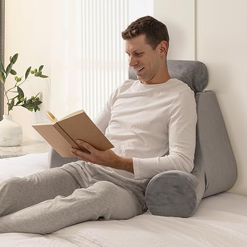 Milliard Solid Foam Wedge Reading Pillow for Sitting up in Bed, Adult Size Back Rest Pillow with Arms and Neck Support, Use as Bed Pillows for Bedrest or Relief from Acid Reflux and GERD