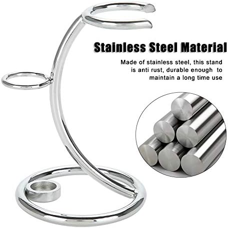 Shaving Brush Stand, Fashionable Artistic Lightweight Stainless Steel Silver Shaving Brush Holder, Extra Wide Openings, Fits Most Brushes and All Kinds of Razors