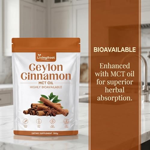 Living Root Ceylon Cinnamon Made with Mct Oil, Livingroot Ceylon Cinnamon Powder 7200mg Equivalent, Highly Bioavailable Herbal Extract | Non-GMO, Gluten Free (1pcs)