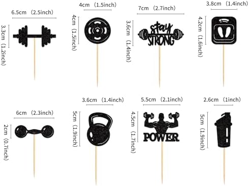 24PCS Gym Theme Cupcake Toppers Weight Lifting Workout Cake Topper Decoration for Fitness Theme Birthday Party Strong Bodybuilding Theme Party Supplies