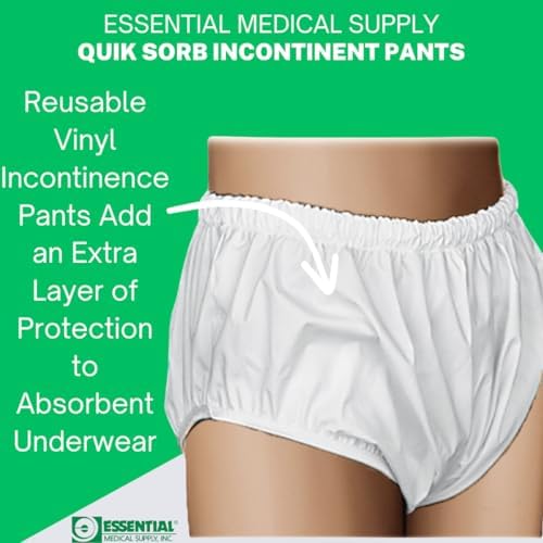 Essential Medical Supply Quik-Sorb Pull On Reusable Vinyl Incontinent Pants - Medium Size from 30in to 36in, Durable and Comfortable Vinyl Incontinence Underwear for Adults and Seniors