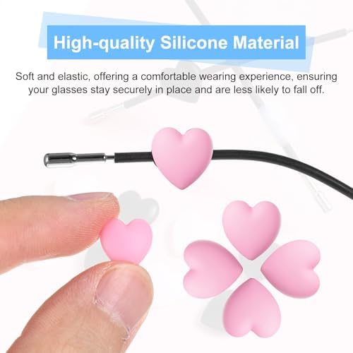 10 Pairs Heart Eyeglass Ear Grip Silicone Anti Slip Eyewear Retainer Eyeglasses Stopper for Ear Hooks Holder Sunglasses Soft Temple Tips Stopper for Adults (Pink)