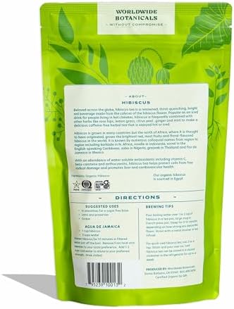 Worldwide Botanicals Organic Hibiscus Tea – 8 oz, Loose Leaf, Cut and Sifted – 100% Egyptian Hibiscus sabdariffa AKA Karkade, Roselle, Sorrel, Zobo, Flor de Jamaica