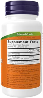 NOW Foods Supplements, White Willow Bark 400 mg with 15% Salicin, Standardized Extract, 100 Veg Capsules
