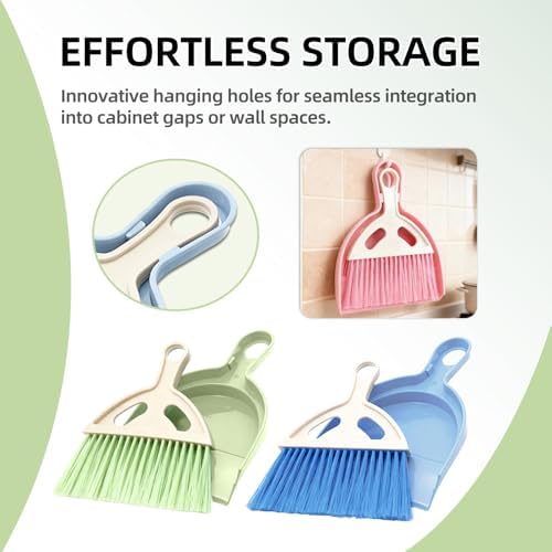 6Pcs Small Dust Pan and Brush Set with Cleaning Cloth - Blue & Green & Pink Brooms, Mini Hand Broom and Dustpan Set Whisk Dustpan Brush Kid Broom for Table Desk Car Keyboard