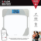 Taylor Digital Scales for Body Weight, 400 LB Capacity, Unique Blue LCD, Stainless Steel Accents, Glass Platform, 12.2 x 12.2 Inches, Clear