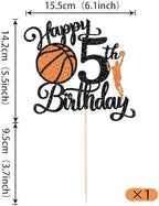 Rsstarxi 1 Pack Happy 5th Birthday Cake Topper Black Glitter Basketball Sports Cake Pick Cheers to 5 Years Cake Decorations for Basketball Theme Birthday Party Supplies